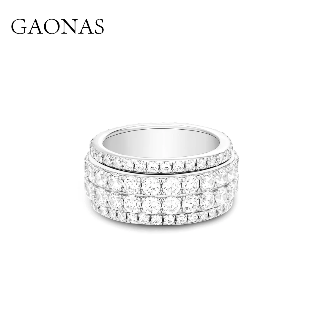 GAONAS 925银合成锆石戒指 时尚摩登潮流豪镶白色轮胎戒指10850JW