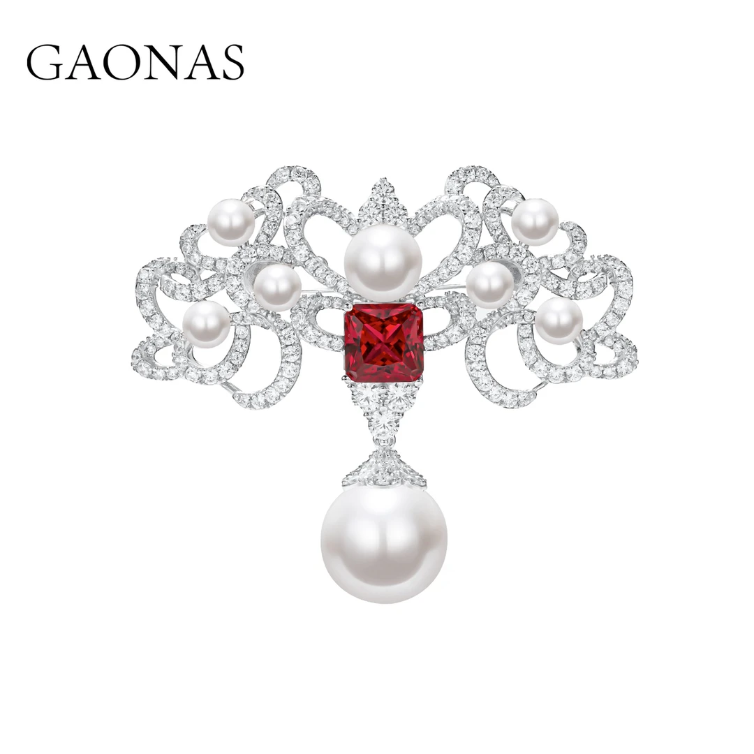 GAONAS 925银仿珍珠胸针 高纳仕 天使白色珠高档红胸针 ZRZ114133