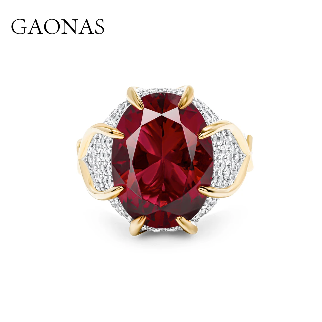 GAONAS 925银合成锆石戒指 高纳仕 经典高奢金边红色戒指RJ42500