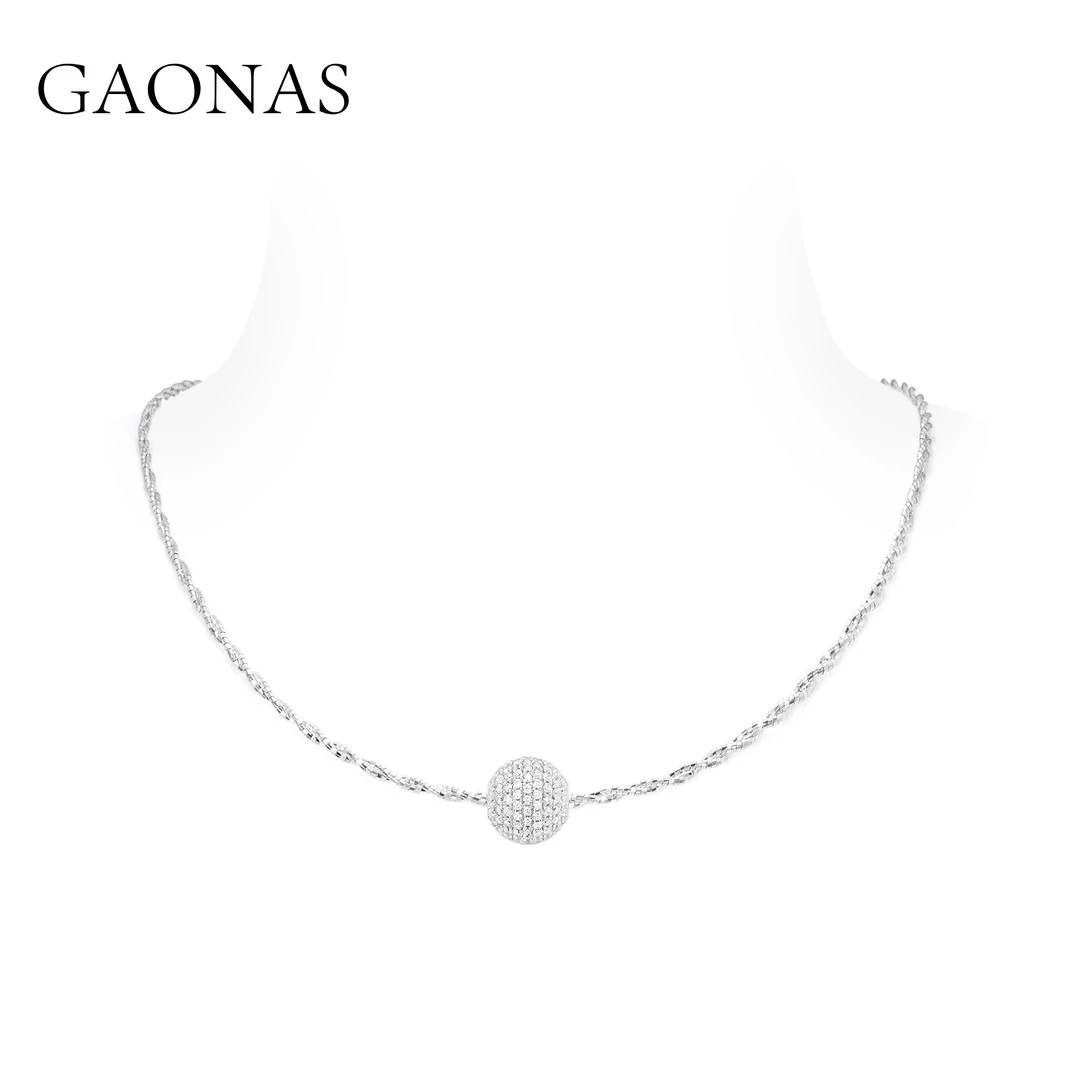 GAONAS 坠链均925银合成锆石 时尚摩登满钻吊坠白色项圈  10531XW