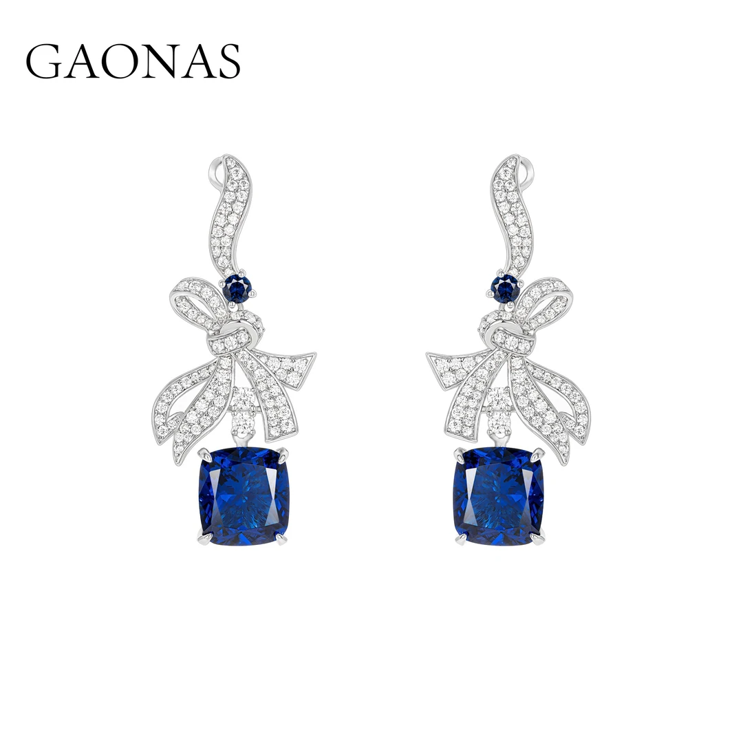 GAONAS 925银合成锆石耳饰 高纳仕 时尚蓝色蝴蝶结耳钉 BE42966