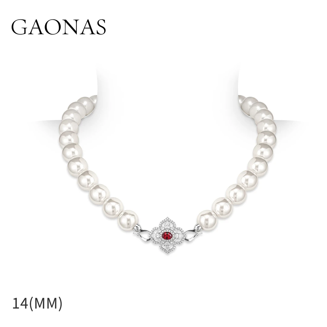 GAONAS 链子925银仿珍珠 高纳仕气质14mm多功能大白珠串链ZX42966