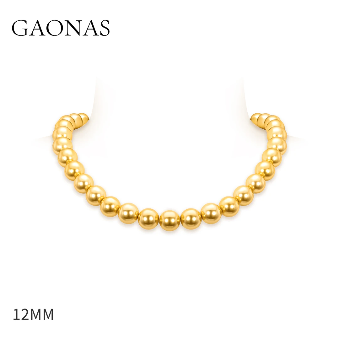 GAONAS 吊坠925银仿珍珠 高纳仕 时尚轻奢12mm金色珠项链10177XGO