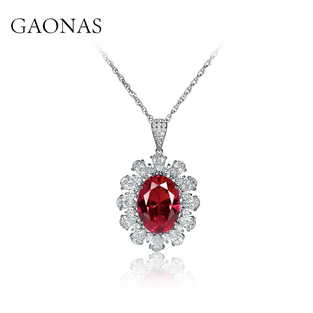 GAONAS 坠链均925银合成锆石 高纳仕 婚嫁 红色蛋型吊坠RX053840