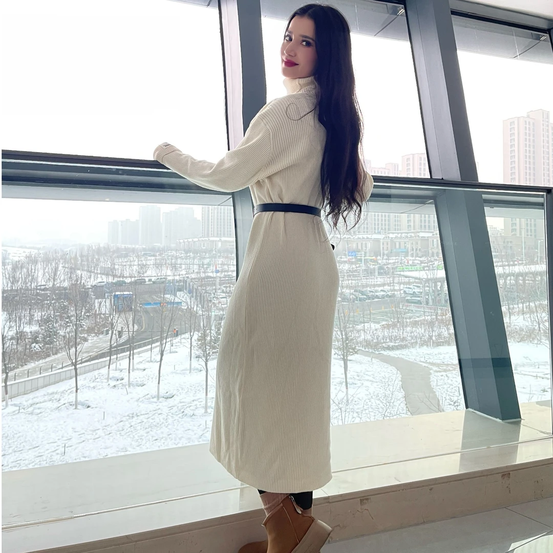 2024faegiz冬季新款时尚套装潮高领修身长袖针织衫显瘦百搭半身裙
