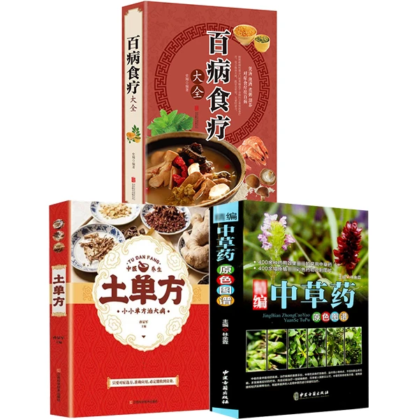 全3册 精编中国药原色图谱+ 百病食疗+土单方