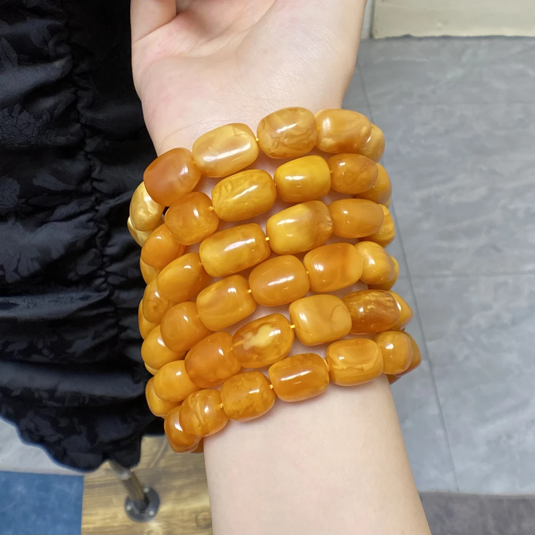 『顺亿天然蜜蜡』老花蜡随形手串（多样性发一）男款个别珠子微小瑕疵