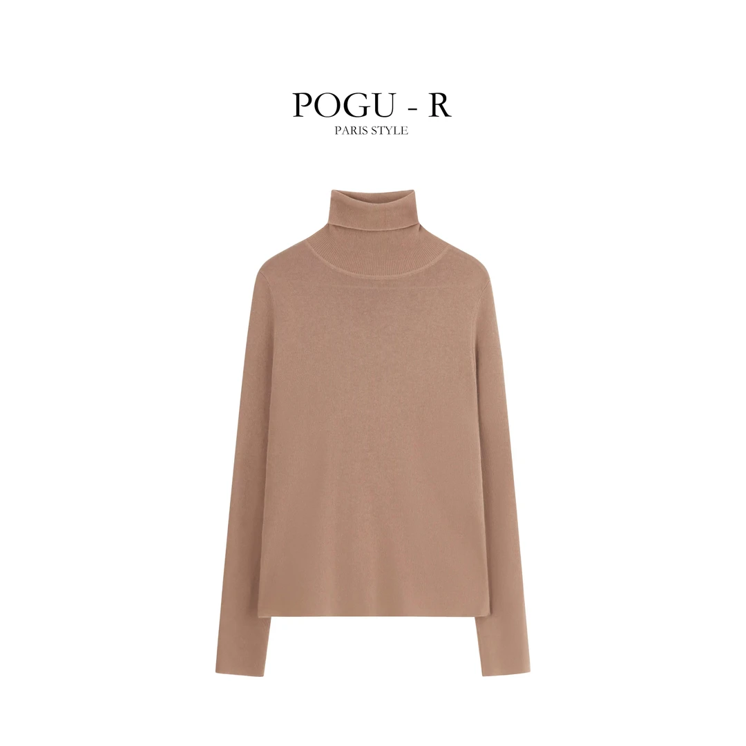 POGU-R2024秋冬新款美丽诺100羊毛高领百搭打底针织毛衣