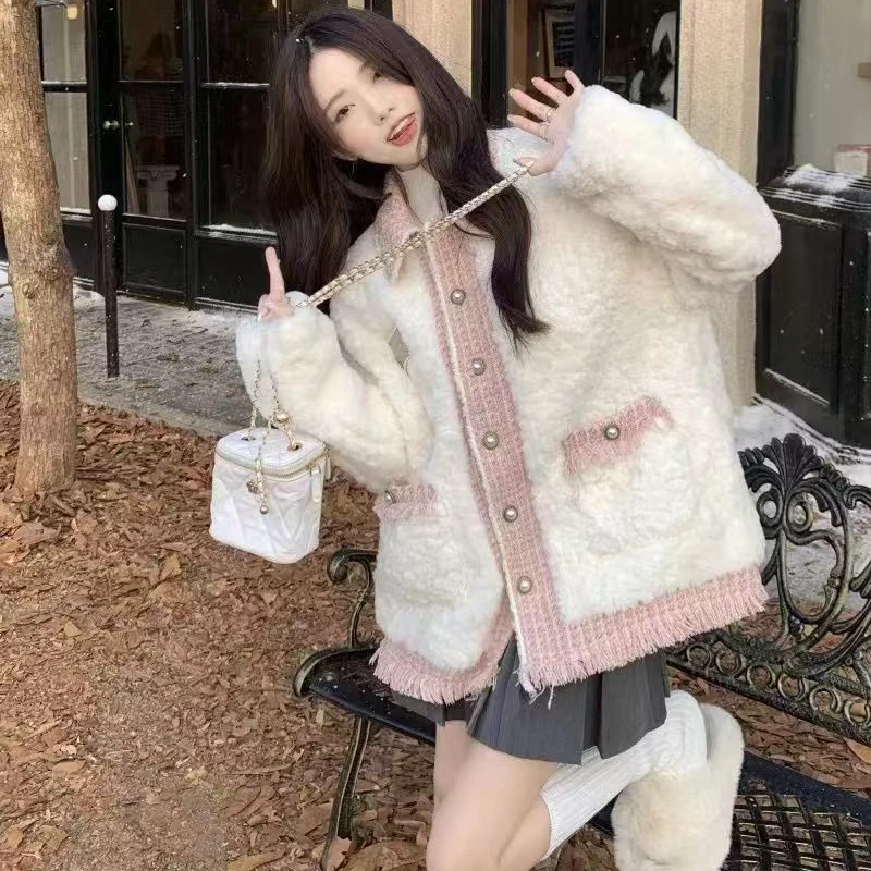 外套小香风网红时尚宽松加绒毛绒加厚秋冬小香风网红时尚宽松加绒