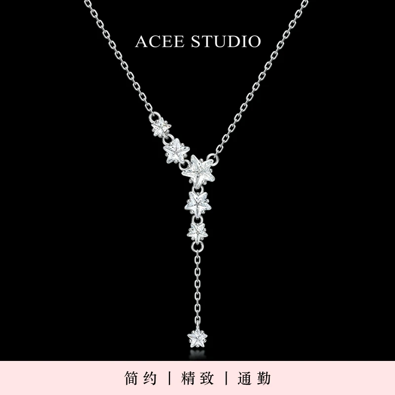 坠链均925银合成锆石 ACEE设计满天星流苏礼服项链简约晚宴锁骨链