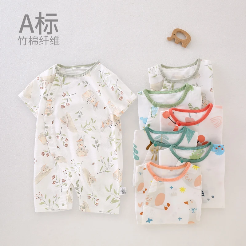 夏季薄款婴幼儿连体衣男女宝宝竹棉纱布哈衣爬服透气空调服睡衣