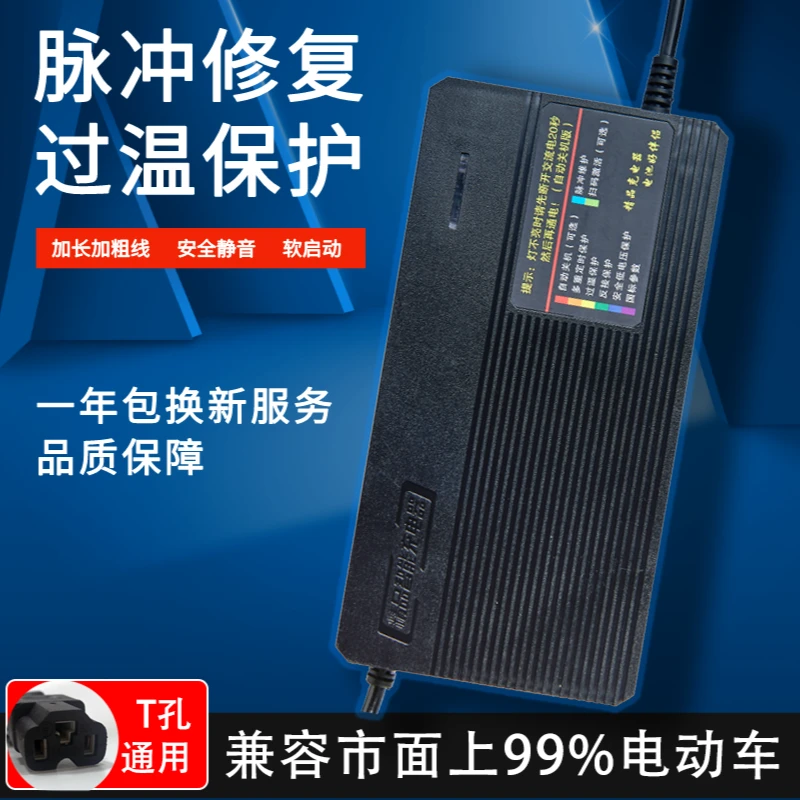电动车铅酸充电仪脉冲修护过温保护充电器自动检测电源线加长加粗