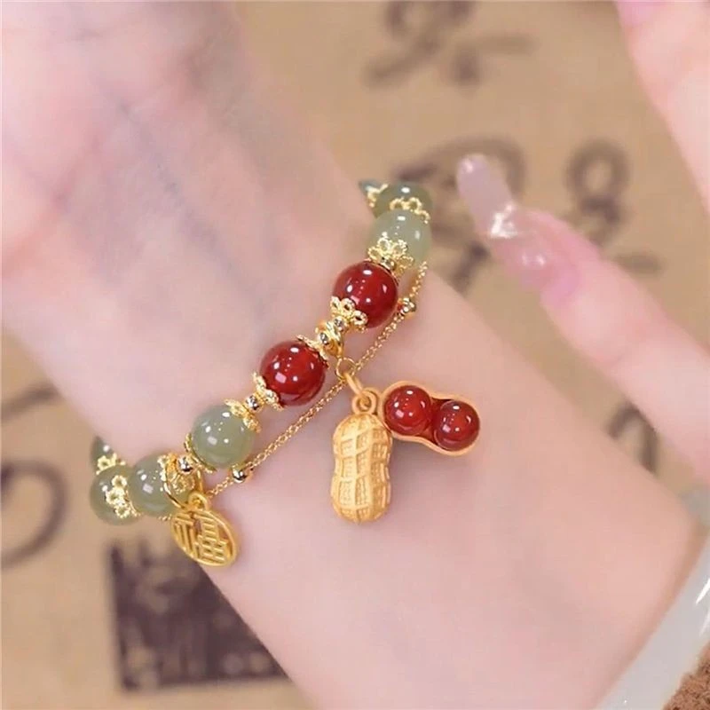 铜合金手链 精品2025年网红花生设计感手链女感轻奢百搭双层手串