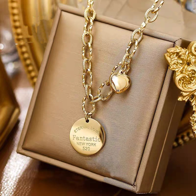 钛钢项链 爱心钛钢项链女轻奢小众设计感欧美520刻字嘻哈风锁骨链