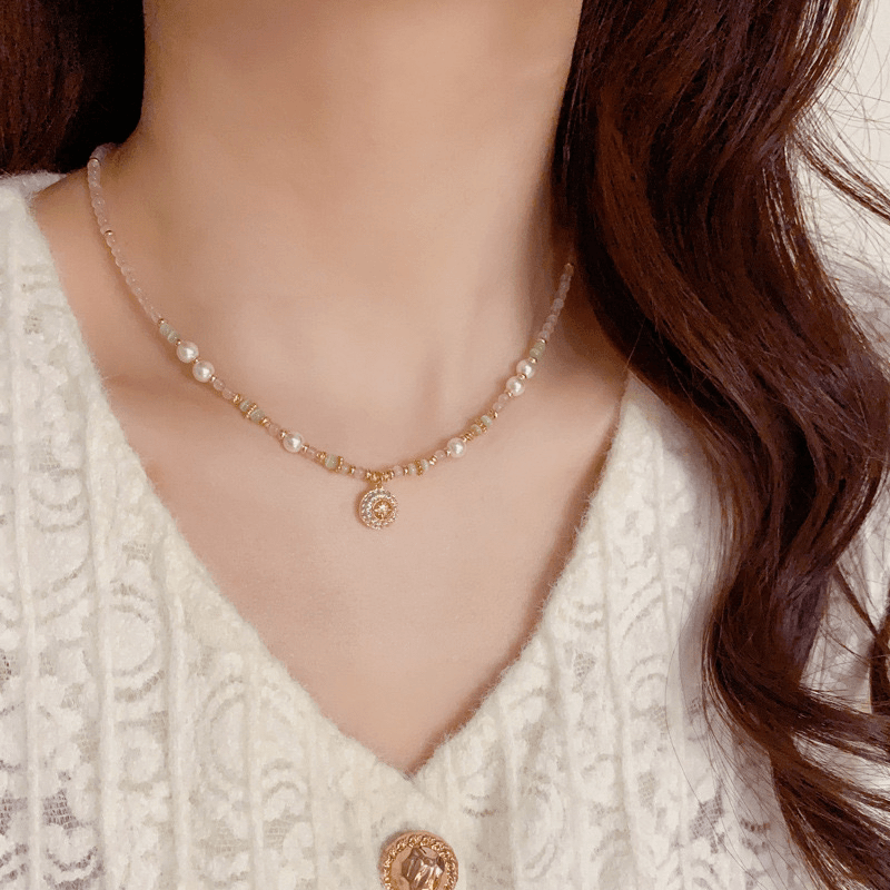 铜项链 精品-小众设计感时尚紫色串珠芒星圆形吊坠项链精致百搭女