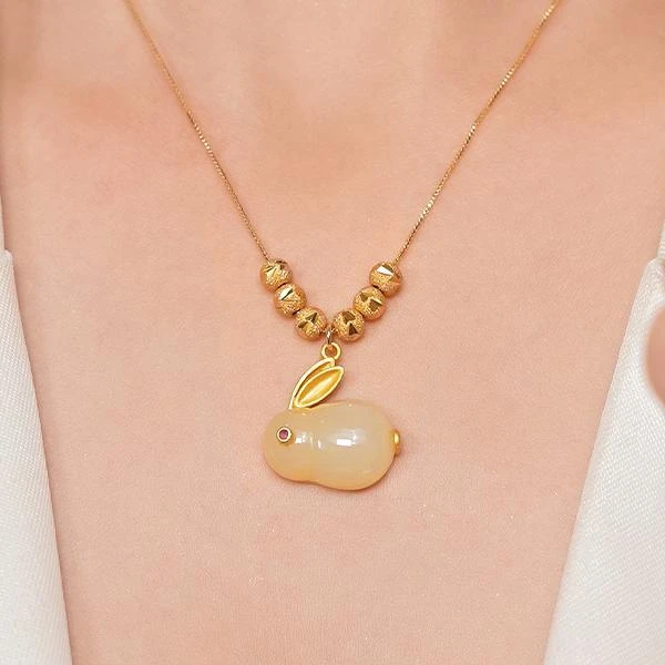 新款-精致时尚设计感玉兔转运珠锁骨链复古轻奢爆款百搭项链潮