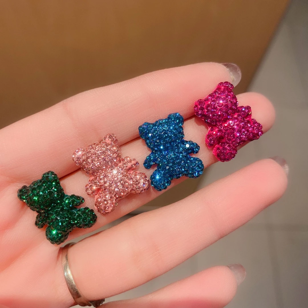 铜合金耳饰 精品-银针韩版气质小熊耳钉可爱时尚耳钉潮流耳饰 女