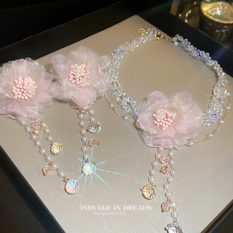 铜合金项链 精品粉色花朵项链2025新款爆款锁骨链颈链女仙女配饰