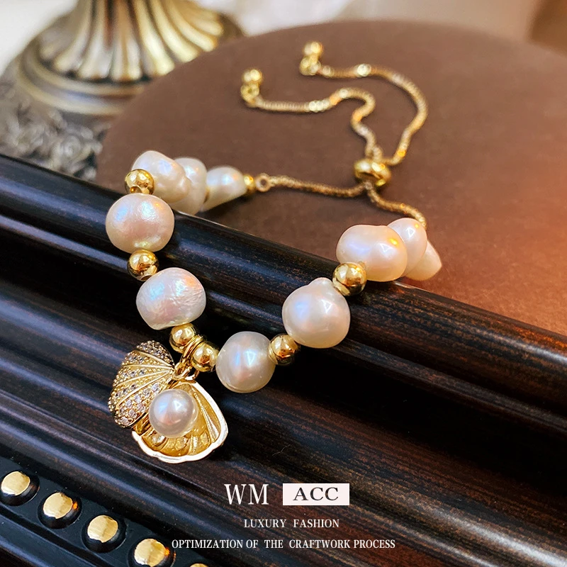 铜合金手链 贝壳淡水手链精致学生闺蜜简约小众设计巴洛克手串