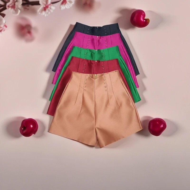 2025春夏季新款时尚蝴蝶结订制修身高腰显瘦a字百搭阔腿短裤6933