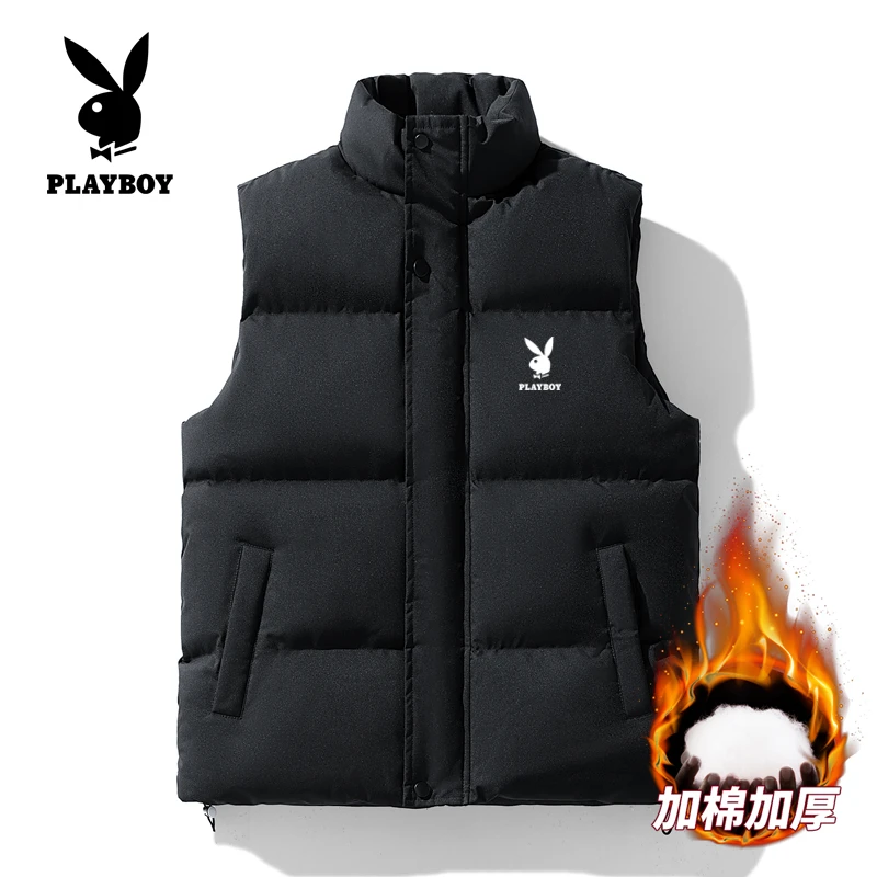 花花公子马甲背心男秋冬季加棉加厚保暖上衣无坎肩休闲立领外套