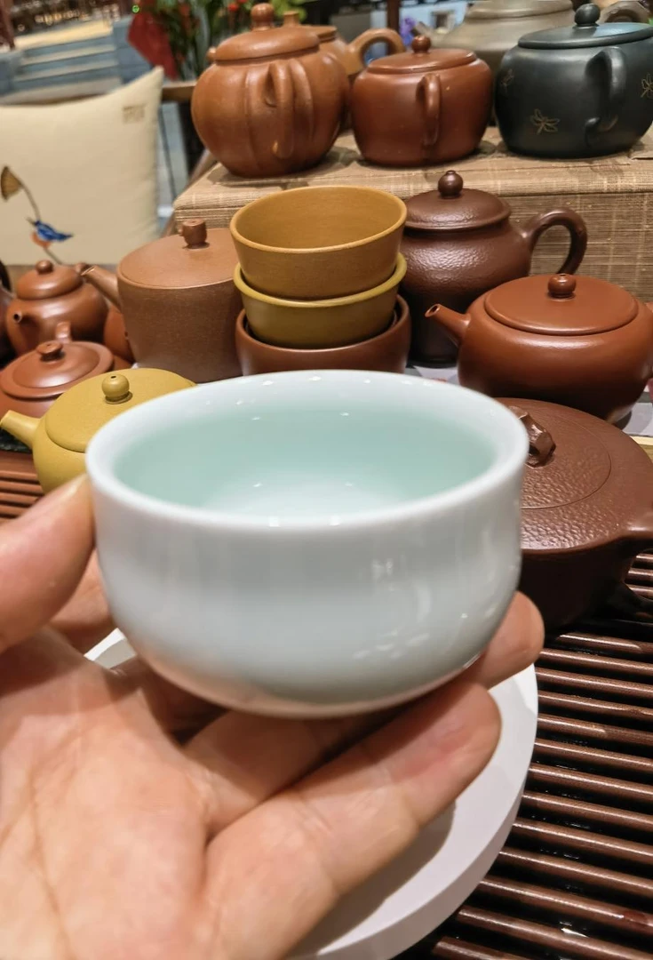 龙德青瓷口杯活动福利结缘绿色陶瓷汝窑精美茶杯水杯瓷杯品茗杯