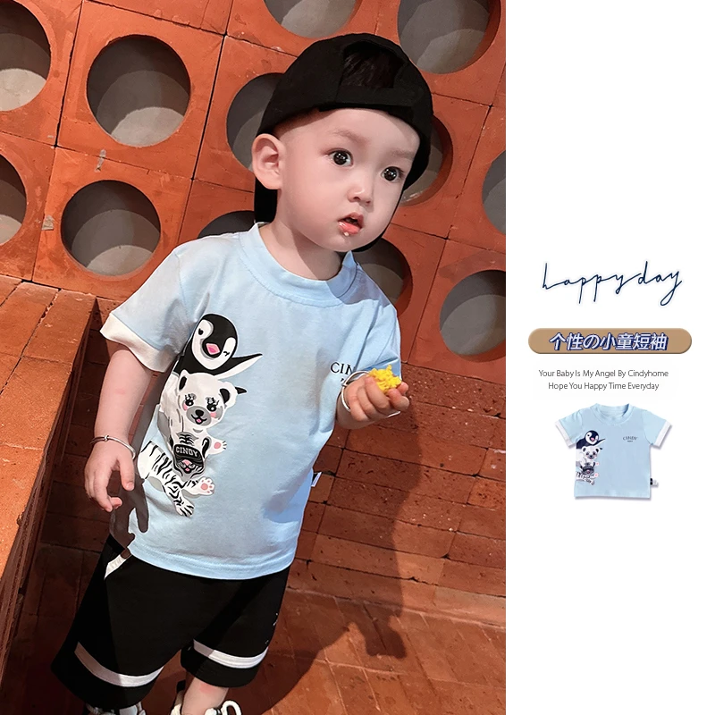 2025夏季薄款时尚男童t恤春秋季棉短袖宝宝上衣儿童夏装衣服