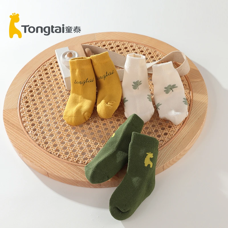 童泰新生儿袜子秋冬加厚婴儿地板袜卡通防滑儿童中筒袜宝宝学步袜