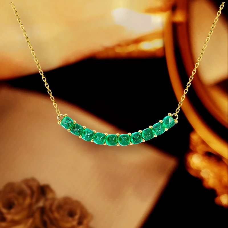 18K金天然祖母绿微笑项链排链锁骨链糖塔轻奢百搭简约1.15ct