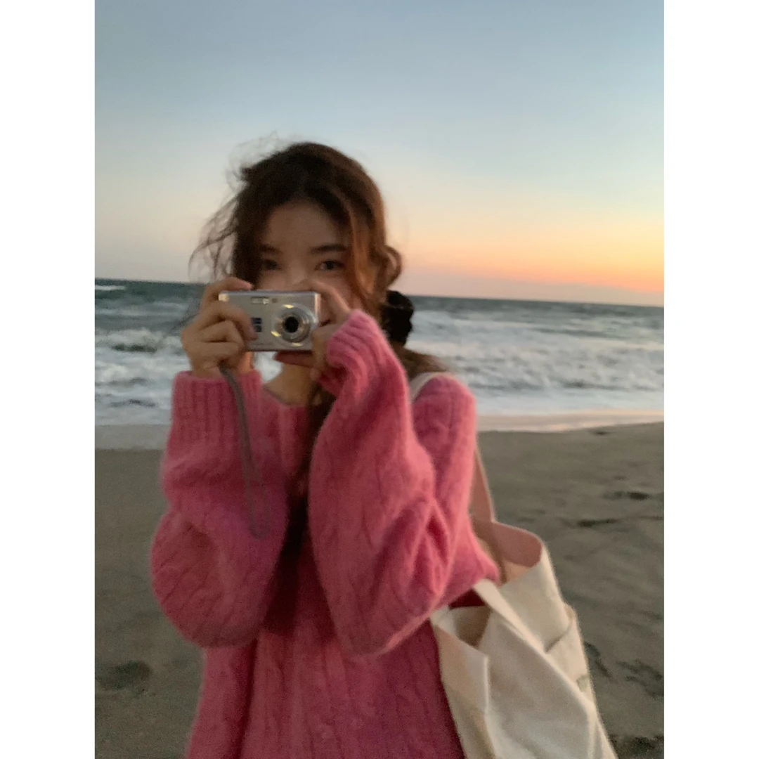 2024冬新款圆领绞花纹理针织毛衣上衣