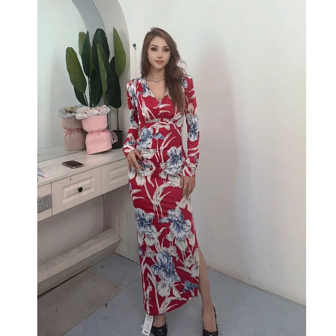 3127修身大花朵印花女装连衣裙