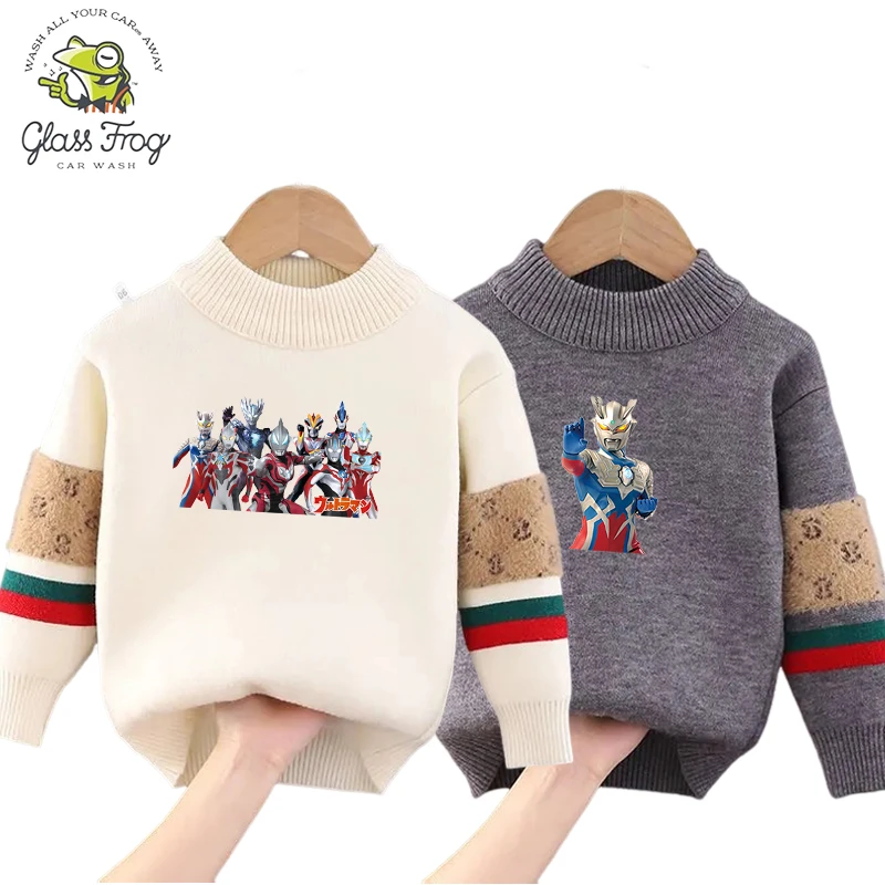 奥特曼衣服男童童装加绒毛衣儿童冬装打底衫秋冬季宝宝针织毛线衣
