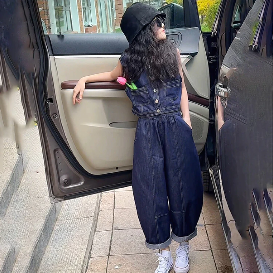 2024新款女童中大童时尚牛仔套装