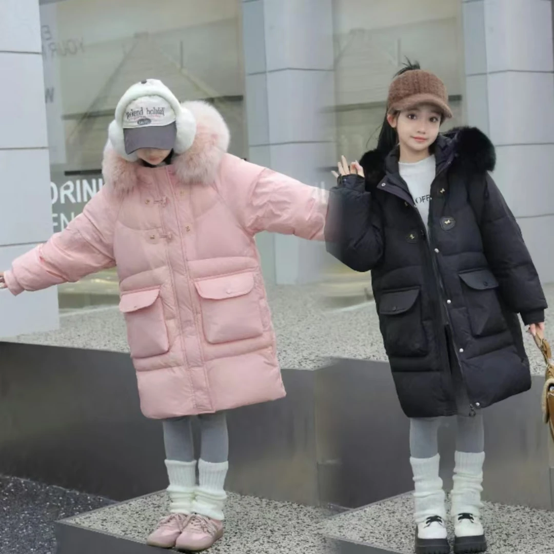 女童中长款羽绒服2025冬装新款儿童加厚中大童保暖韩版外套