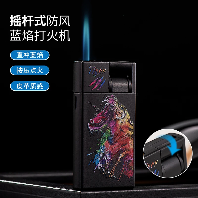 2024新款黑色喷漆涂鸦充气打火机直冲蓝焰个性创意打火机送男友
