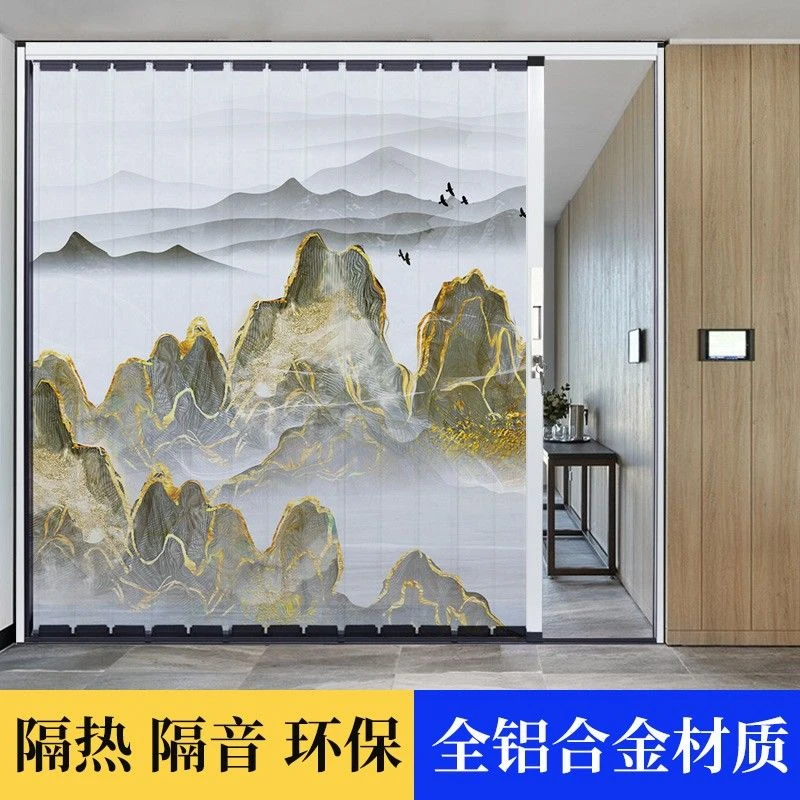 印花全铝合金折叠推拉门酒店隔断卫生间简易隔断带锁防盗平移门