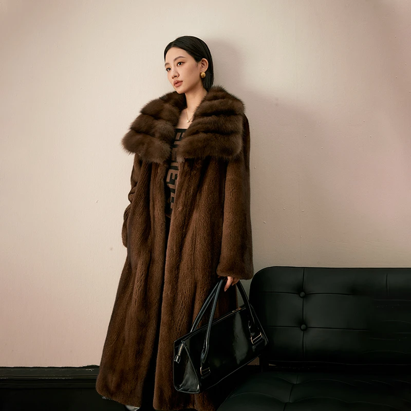 FLAME QUEEN/火焰皇后布鲁克林 大毛领皮草咖啡整貂貂皮大衣女冬