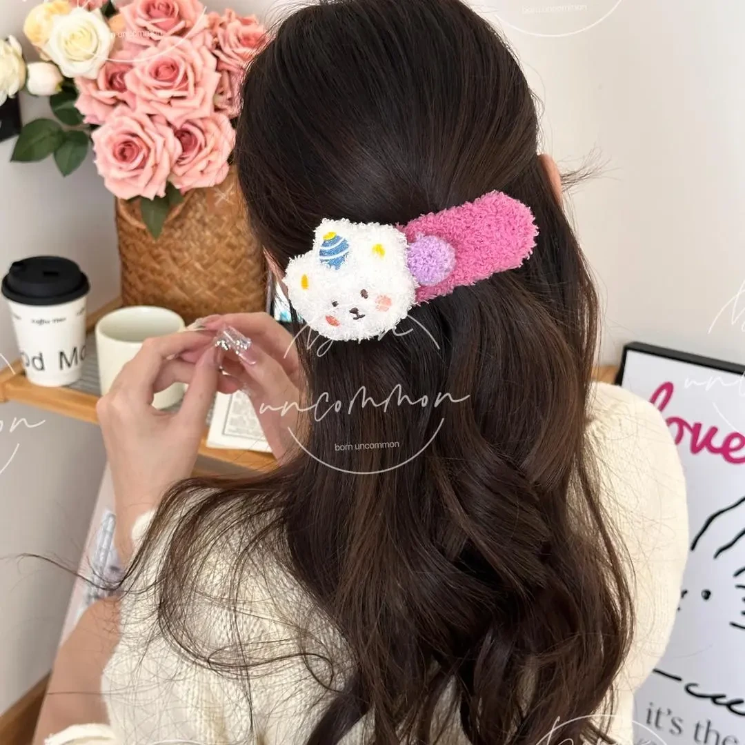 毛绒小熊大号鸭嘴夹女秋冬可爱发夹后脑勺发卡毛毛高级感夹子头饰