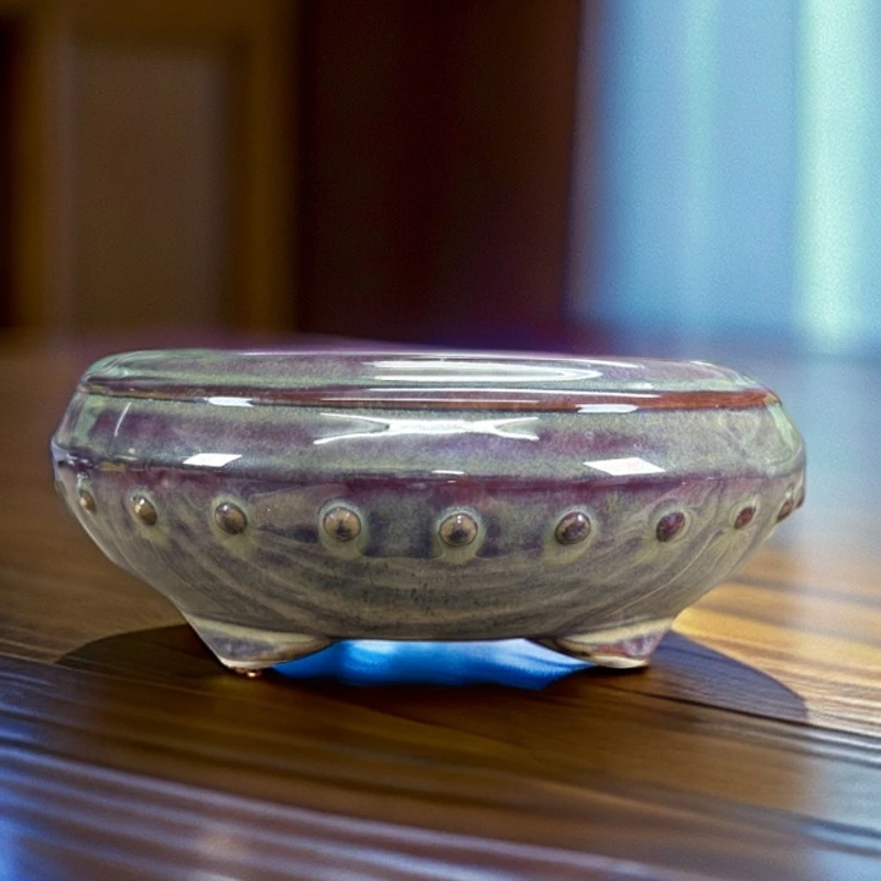 【直播浮力805】14.5*6cm内口11窑变股钉大肚圆形绿植石湾款花盆