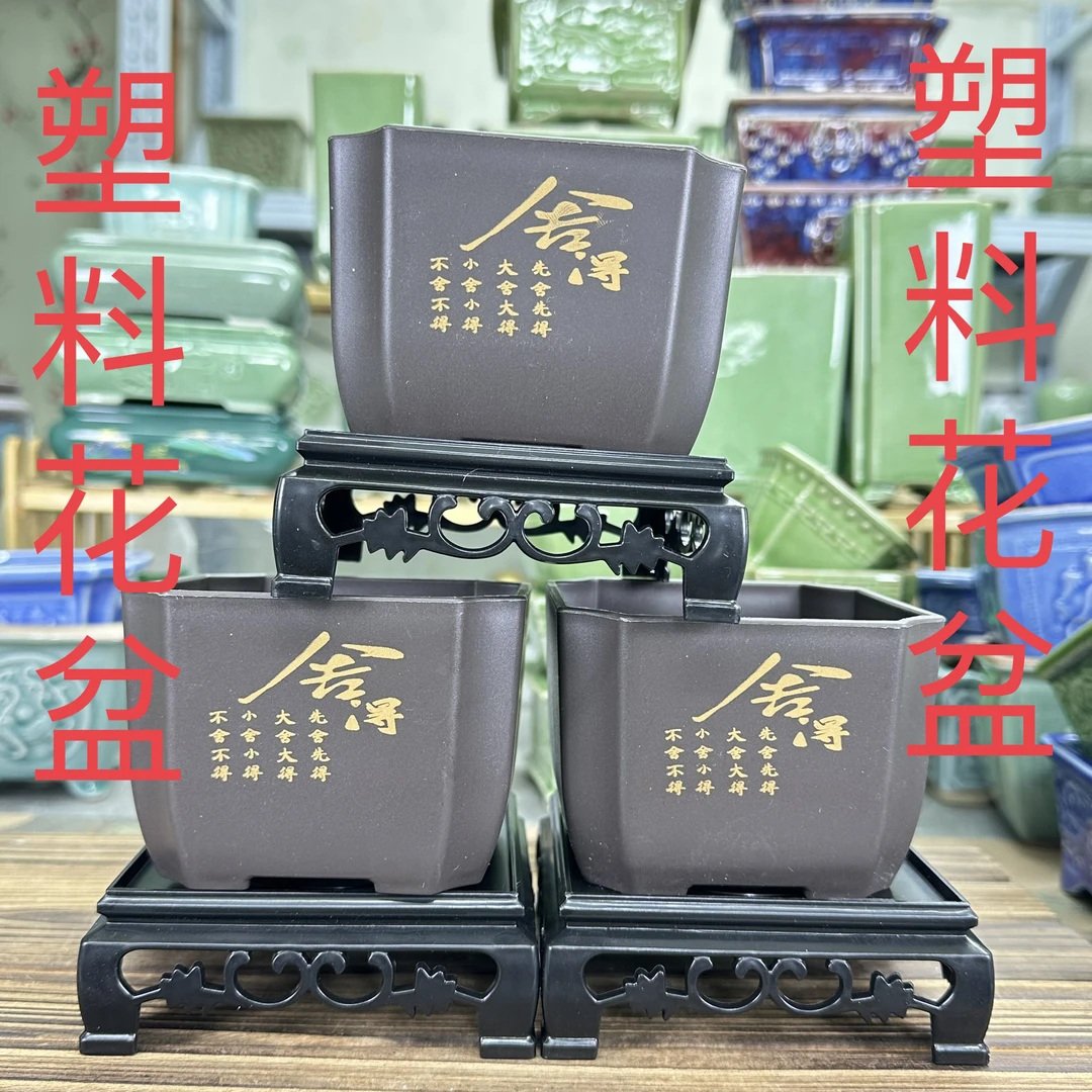 【直播浮力508】9.5*9.5*7cm到手3盆3托塑料舍得四方形花盆绿植造景