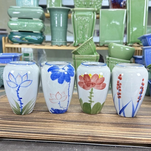 【直播浮力501】6*10cm内口4cm到手4个花盆陶瓷釉下青花手绘绿植