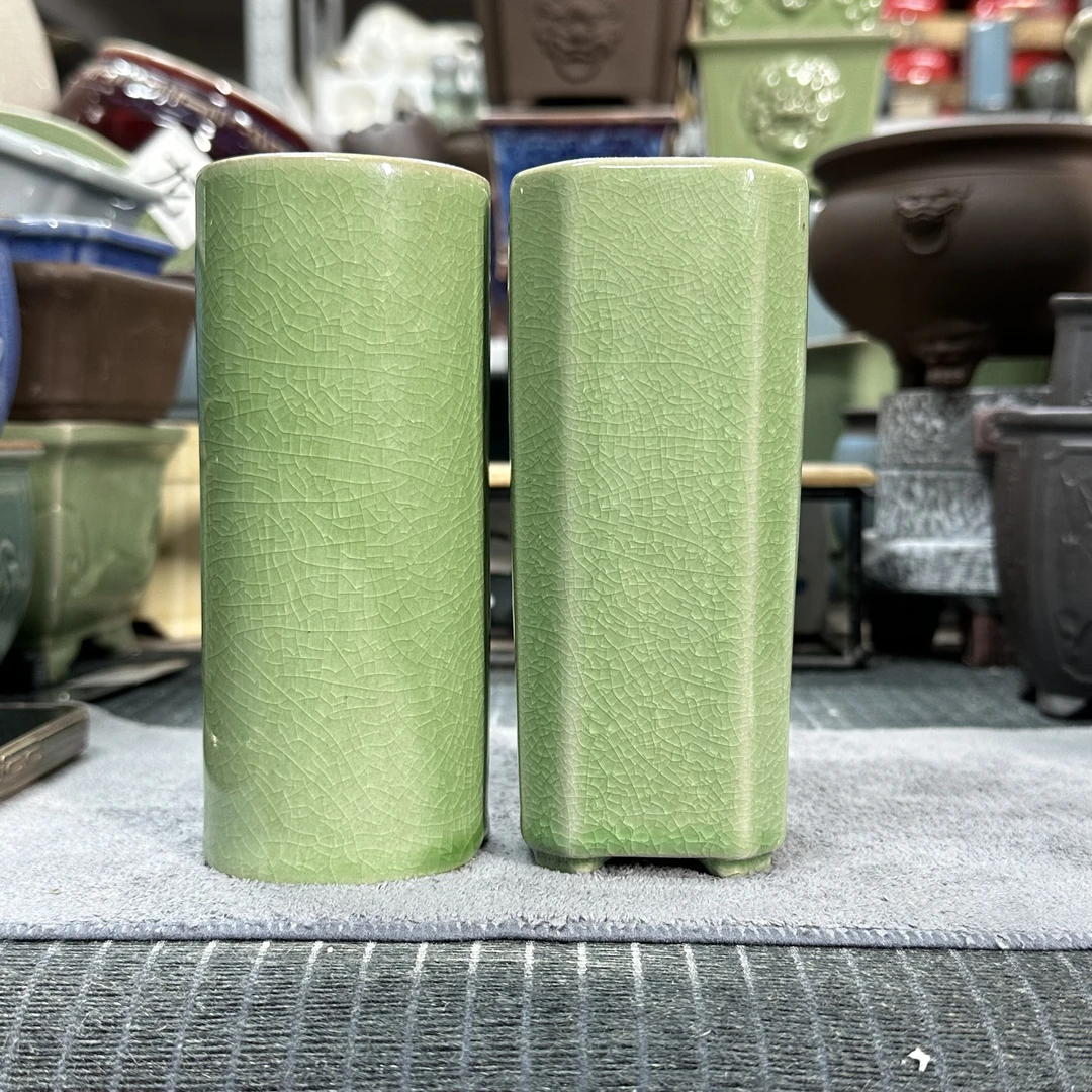 【直播浮力060】6*6*14cm到手两个花盆冰裂四方圆形拇指签筒悬崖