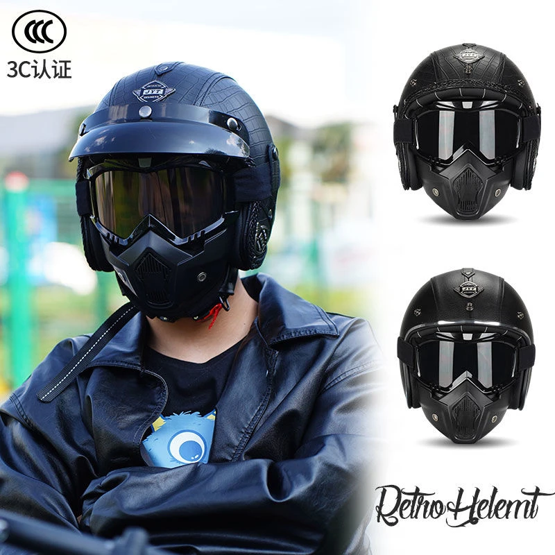 骑行儿童复古摩托车麒麟头盔踏板电动车半盔夏季机车3/装备