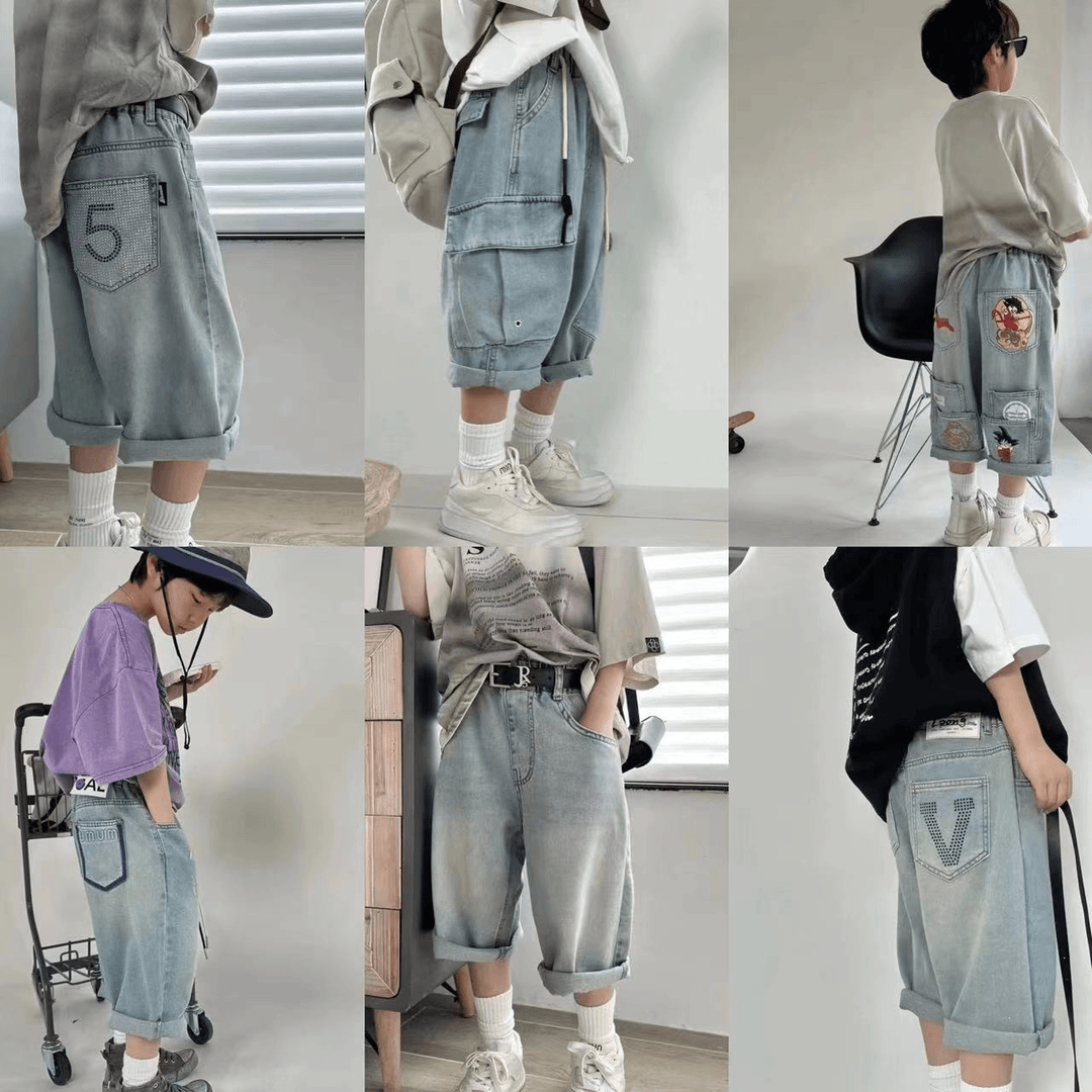 【断码福利/夏款】x778儿童新款后袋画像牛仔七分裤反季捡漏