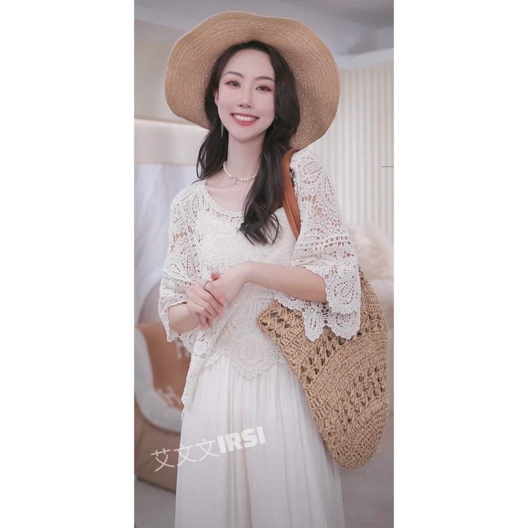 【艾文有品-香格里拉】2024夏纯棉提花刺绣镂空上衣度假旅游风女装