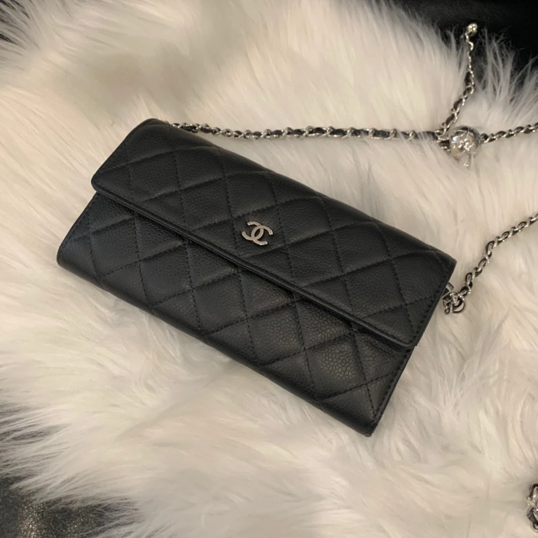 95新 Chanel/香奈儿 chanel黑银双C钱包