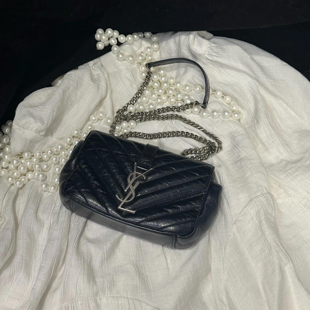 95新 YSL/圣罗兰 ysl黑银信封链条包