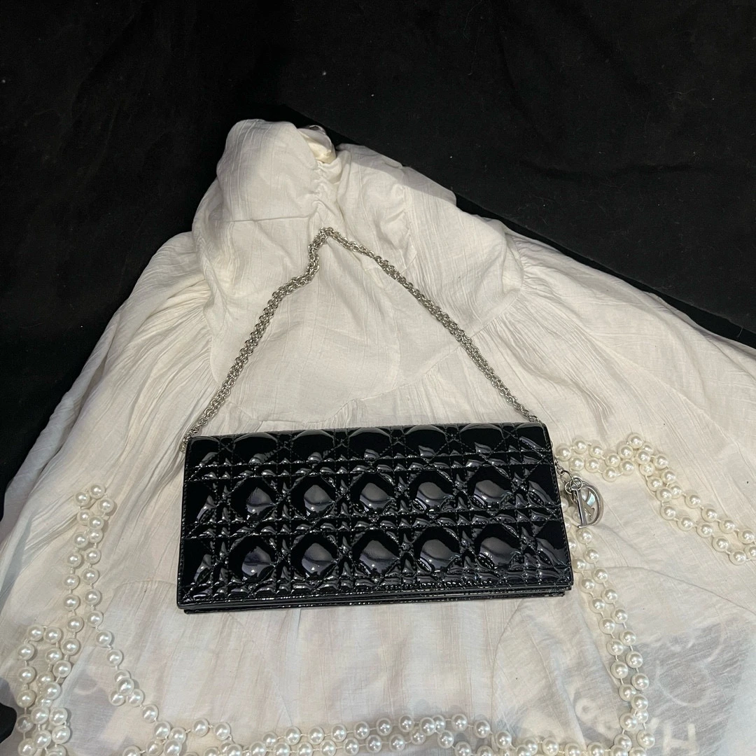 95新 DIOR/迪奥 dior黑色漆皮woc链条包