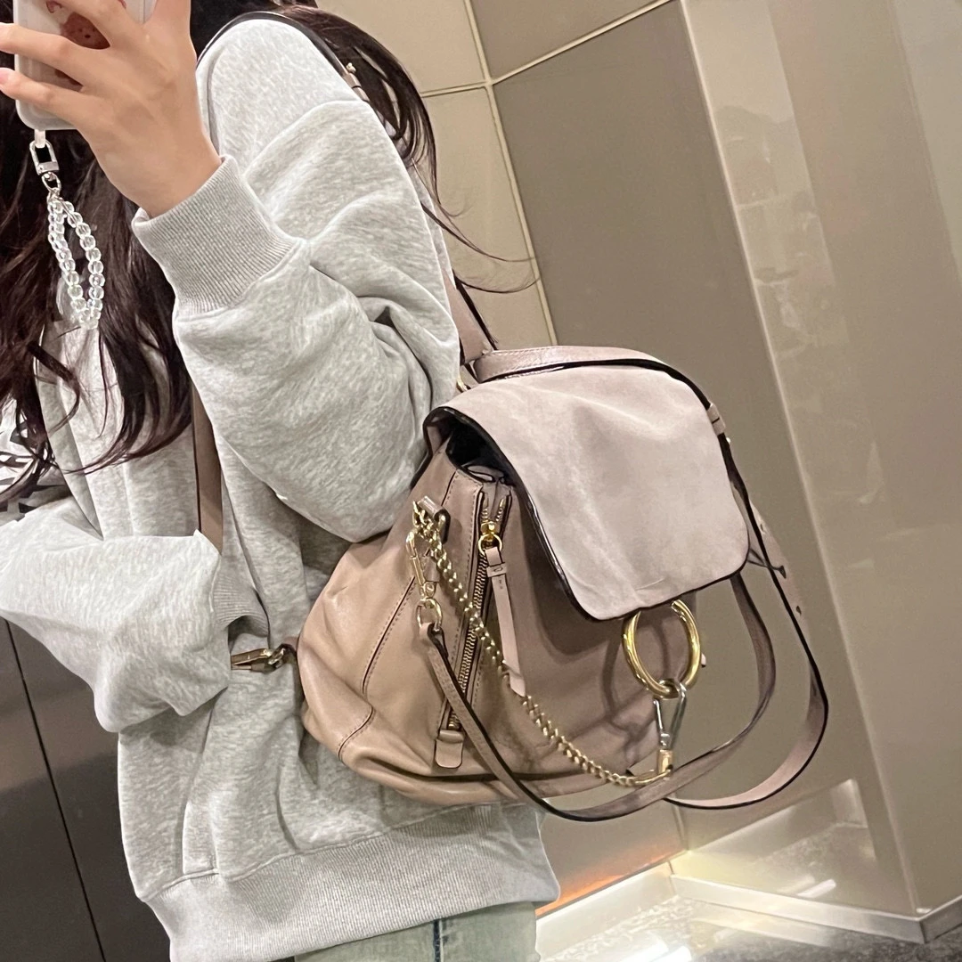 95新 Chloe/蔻依 蔻依 大象灰圆环双肩包