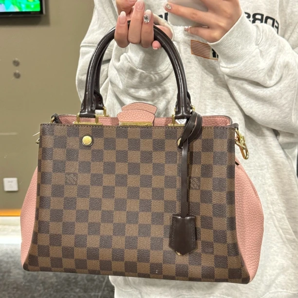 95新 LouisVuitton/路易威登 lv 棕棋盘格拼皮手提包斜挎包